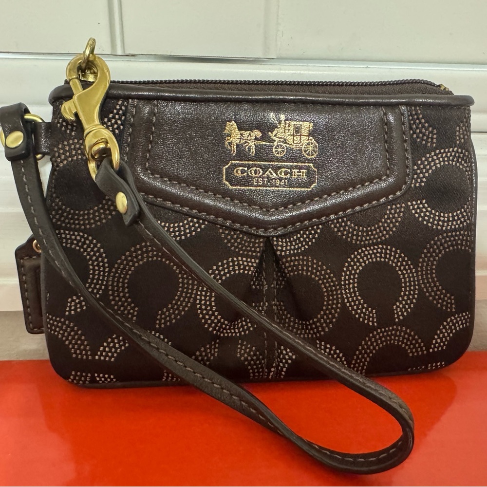 Coach Dark Brown Patterned Wristlet